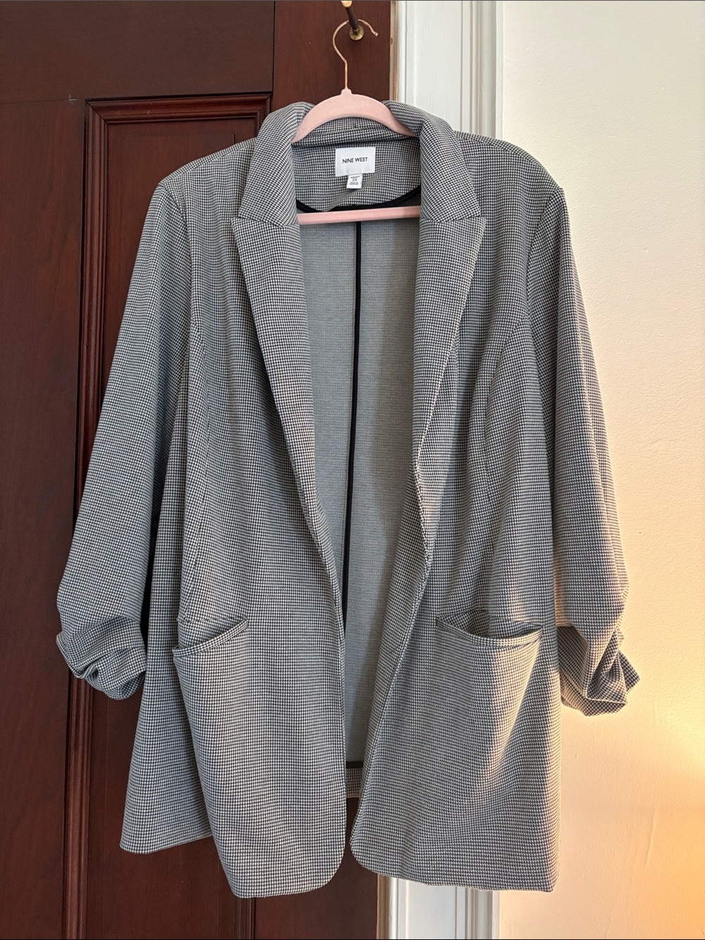 Nine West Gray Textured Open Blazer with Front Pockets
